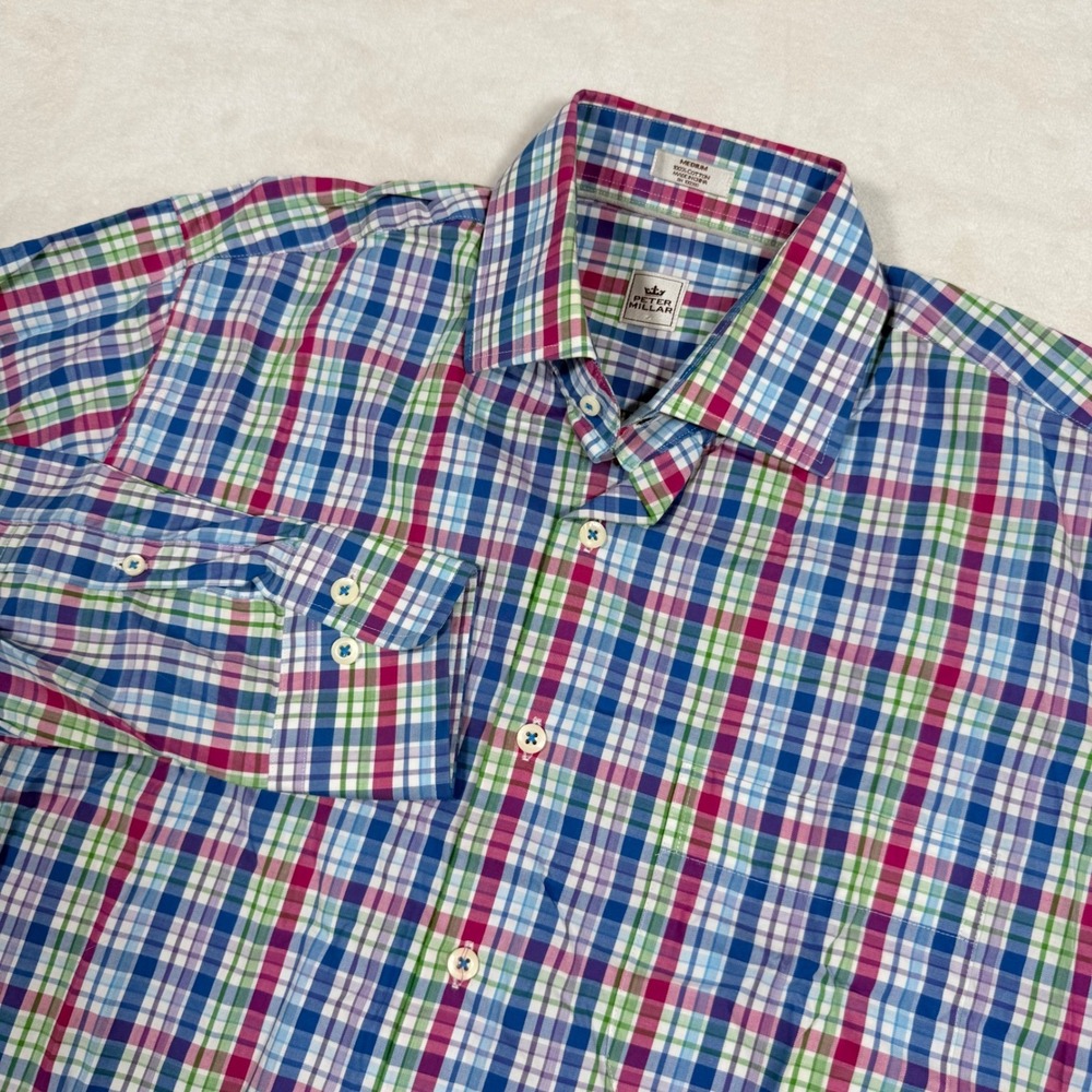 Peter Millar Mens‎ Multicolor Plaid Cotton Button Down Shirt MS16W49CSL Medium